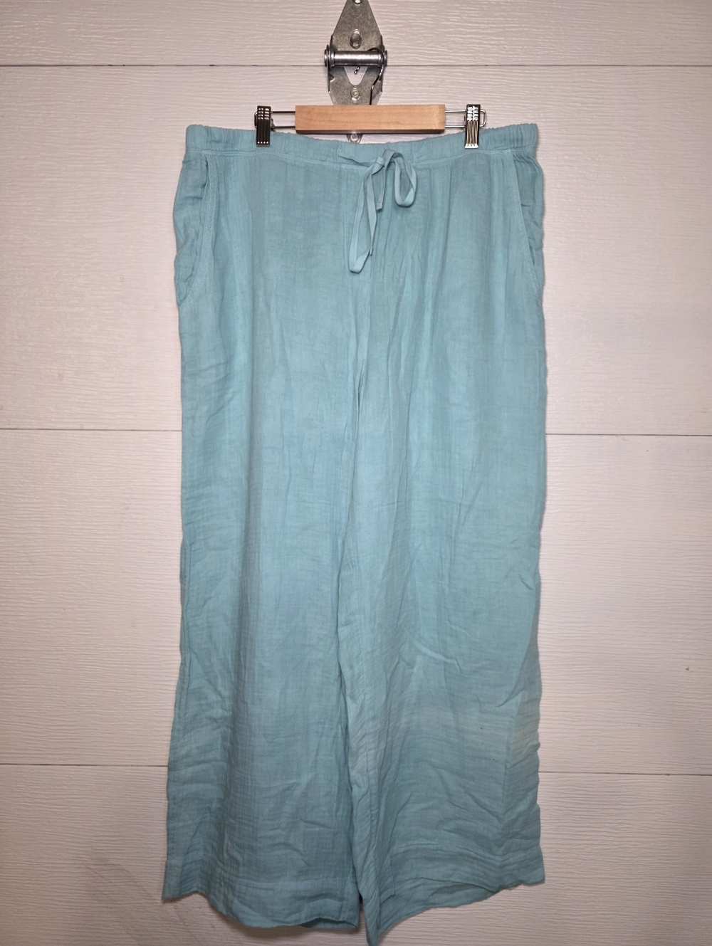 Velvet by Graham & Spencer Aqua Linen Drawstring Wide-Leg Chinos